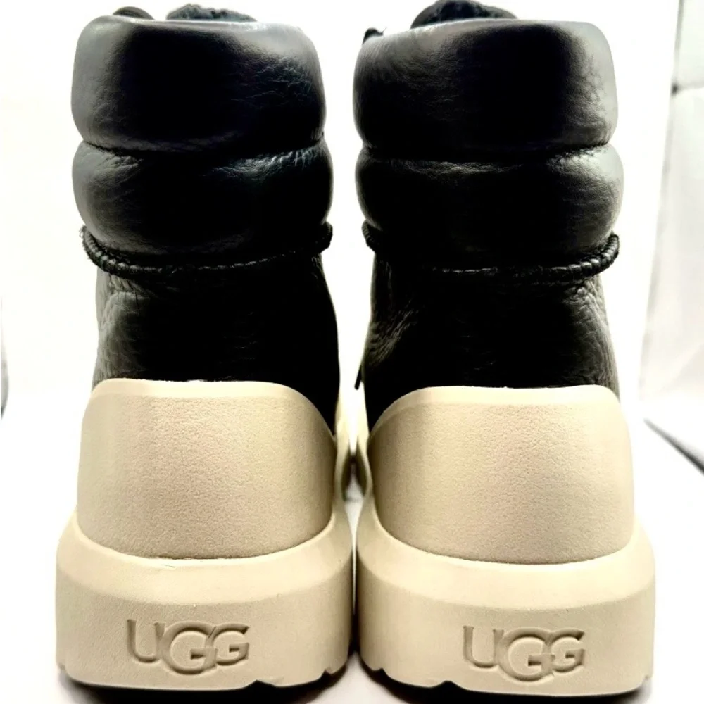 UGG Men's Black and Cream Leather Boots - Picture 6 of 7